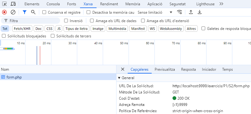 Visualitzar peticions i respostes Web
